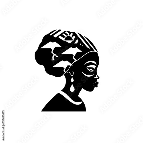 African | Black and White Vector illustration