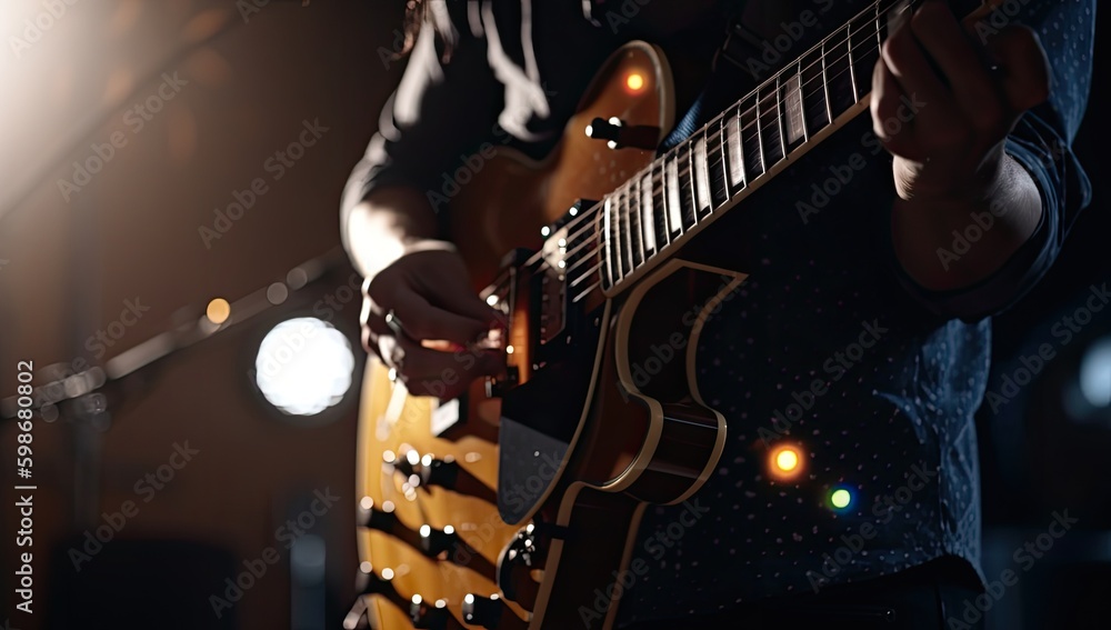 Obraz premium electric guitar player with guitar in a recording studio Generative AI