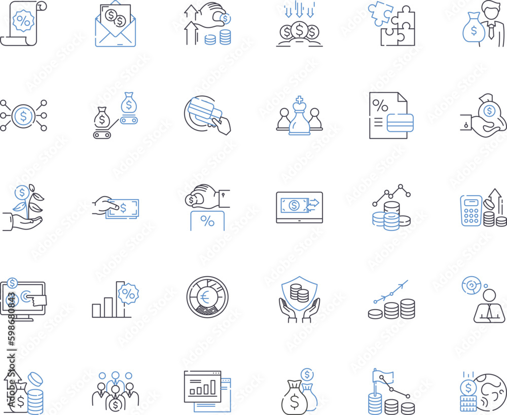 Financial Management Center line icons collection. Budgeting, Forecasting, Planning, Investing, Savings, Accounting, Analysis vector and linear illustration. Generative AI
