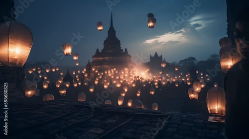 Vesak day in Borobudur temple and light a lampion