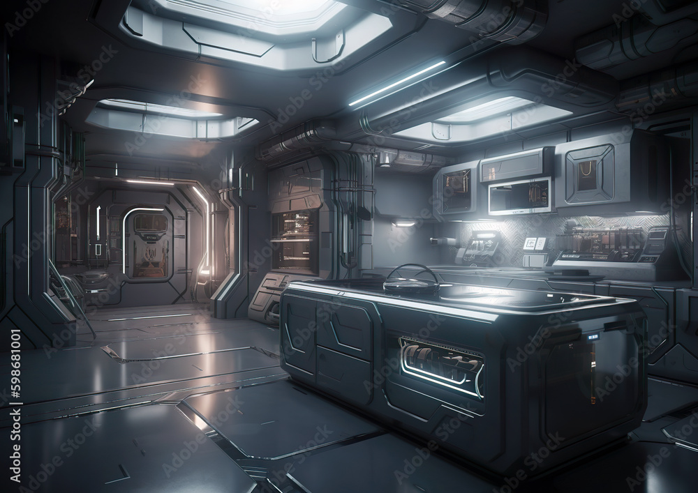3D sci-fi kitchen detail. Very nice, clean lines characterize the