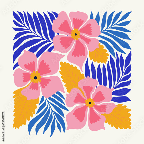 Floral abstract elements. Tropical Botanical composition. Modern trendy Matisse minimal style. Floral poster  invite. Vector arrangements for greeting card or invitation design