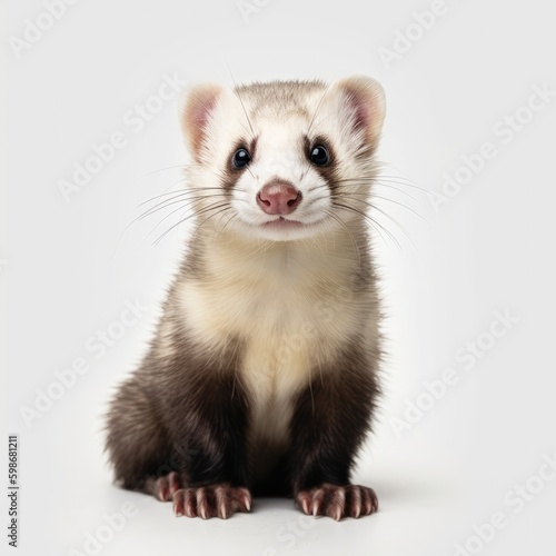 ferret, pet, animal, polecat, white, isolated, mammal, white background, brown, mustela, isolated on white, vertebrate, rodent, domestic, sitting, young, studio shot, furry, cute, fur, studio, animals