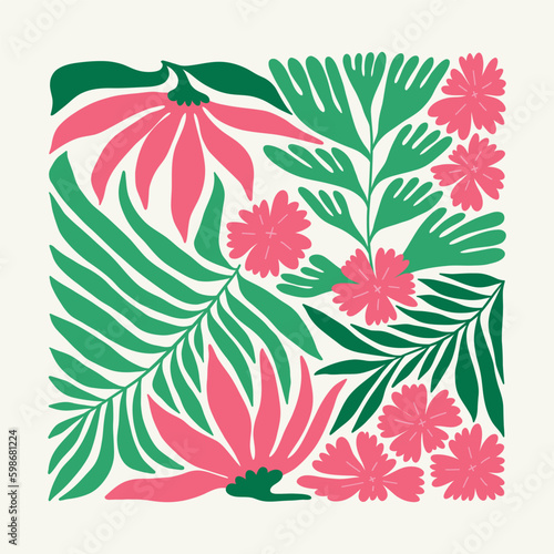 Floral abstract elements. Tropical Botanical composition. Modern trendy Matisse minimal style. Floral poster, invite. Vector arrangements for greeting card or invitation design
