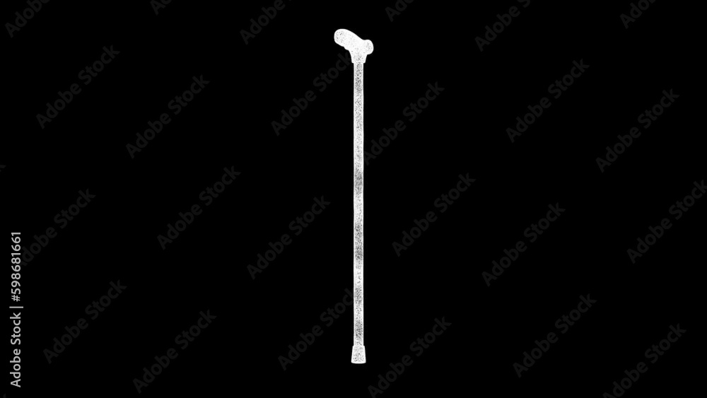 3D walk stick rotates on black background. Object made of shimmering particles. Human care concept. For title, text, presentation. 3d animation 60 FPS 3D walk stick rotates on black background. Object made of shimmering particles. Human care concept. For title, text, presentation. 3d animation 60 FPS