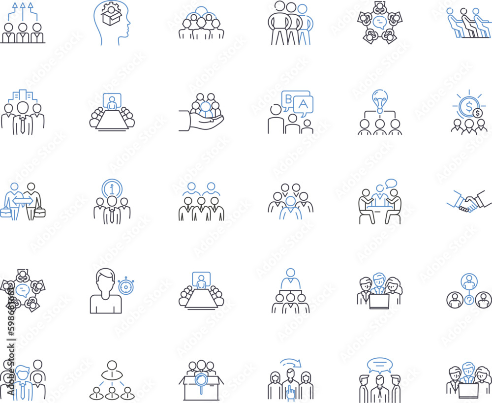 Effective partnership line icons collection. Collaboration, Synergy, Trust, Communication, Symbiosis, Cohesion, Alignment vector and linear illustration. Generative AI
