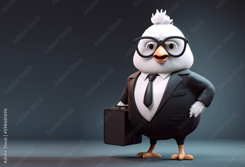 Obraz premium Cute Cartoon Chicken in a Business Suit carrying a Briefcase (Generative AI)