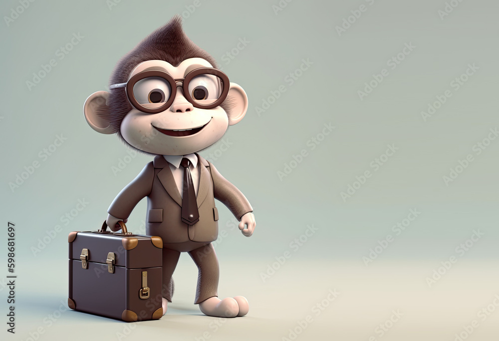 Cute Cartoon Monkey in a Business Suit carrying a Briefcase (Generative AI)