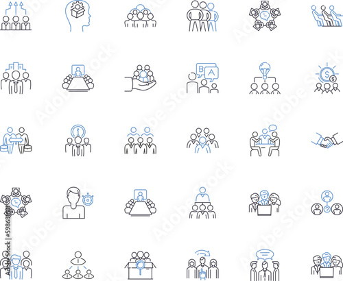 Effective partnership line icons collection. Collaboration, Synergy, Trust, Communication, Symbiosis, Cohesion, Alignment vector and linear illustration. Generative AI