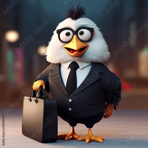 Cute Cartoon Chicken in a B...