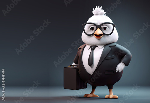 Cute Cartoon Chicken in a B...