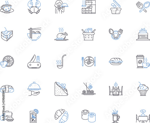Food establishment line icons collection. Restaurant, Cafe, Bistro, Diner, Eatery, Brasserie, Gastropub vector and linear illustration. Tavern,Cantina,Trattoria outline signs set Generative AI