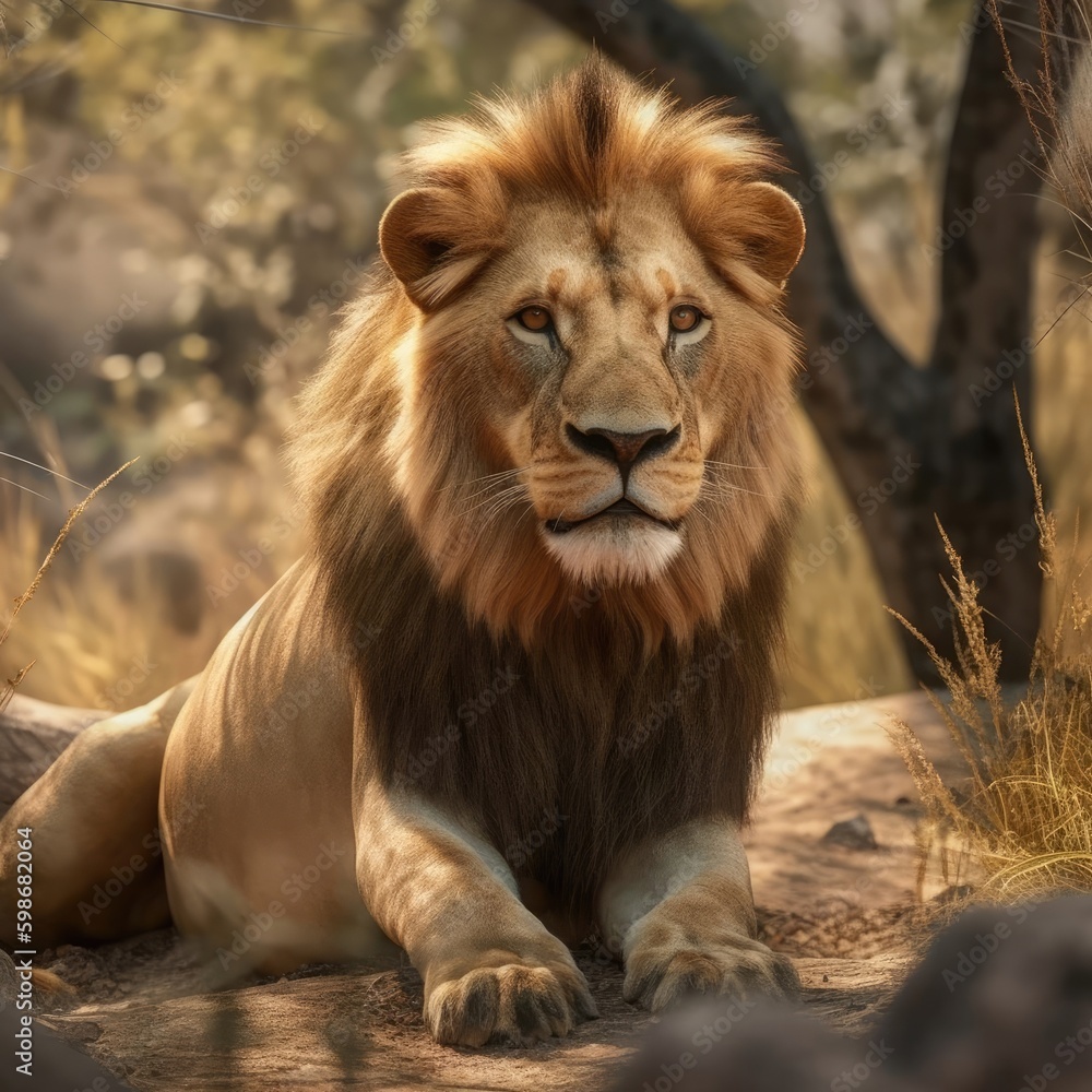 Fototapeta premium Lion in natural habitat (generative AI)