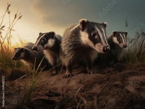 Group of Badger in natural habitat (generative AI) © HandmadePictures