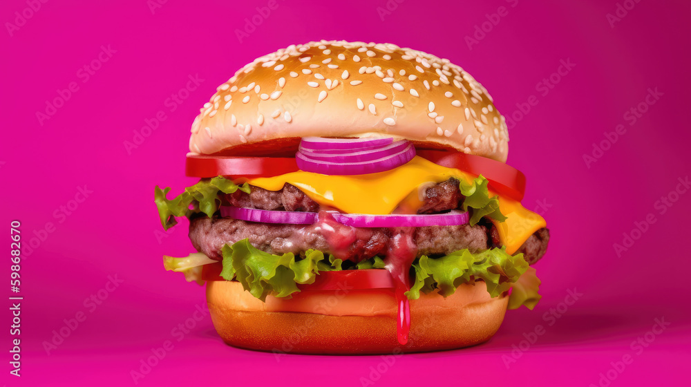 Hamburger on hot pink background. Hamburger on hot pink background.