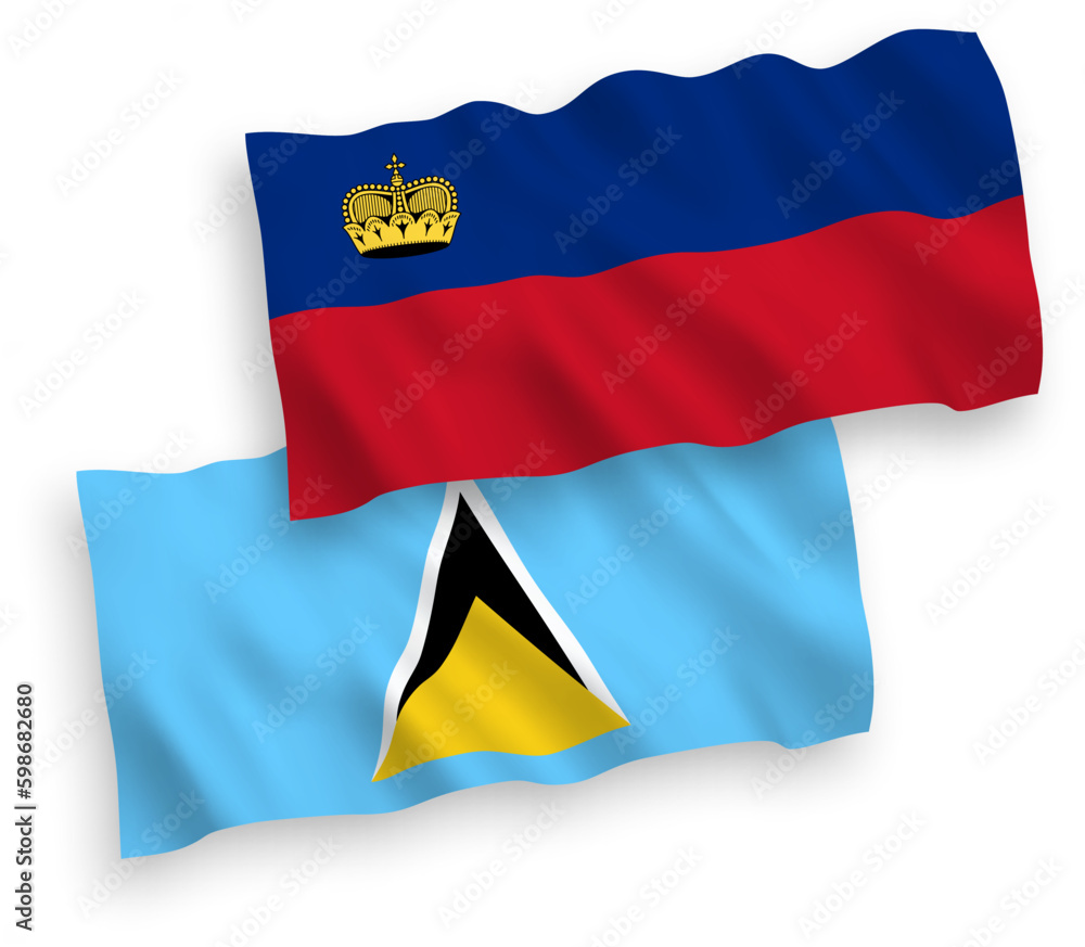 Fototapeta premium Flags of Saint Lucia and Liechtenstein on a white background