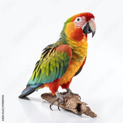 bird, parrot, animal, beak, green, red, nature, pet, colorful, tropical, isolated, feather, lorikeet, wildlife, white, parakeet, macaw, branch, color, exotic, wild, rainbow, birds, yellow, beautiful © Enzo