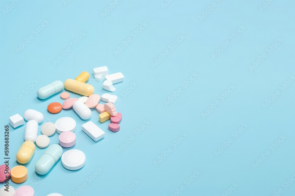 Pills on blue background