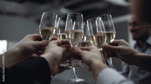 A team of business executives toasting champagne glasses to celebrate a profitable quarter. Generative AI
