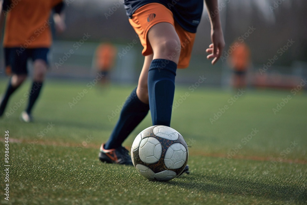 Macro Shot of Soccer Player's Foot Striking Ball, Generative AI