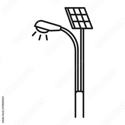 Solar panel lighting system, street lamp, autonomous solution. Energy efficient lantern vector line icon
