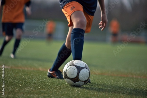 Macro Shot of Soccer Player's Foot Striking Ball, Generative AI © Digital Dreamscape