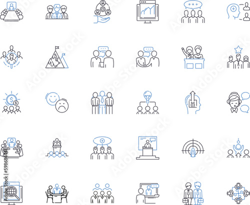Corporation concept line icons collection. Monopoly, Boardroom, Shareholders, Merger, Corporate culture, Profit, Bureaucracy vector and linear illustration. Competition,Expansion,Power Generative AI