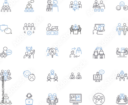 Dialogue line icons collection. Conversation, Communication, Interchange, Debate, Discourse, Exchange, Negotiation vector and linear illustration. Chitchat,Jabber,Talkfest outline signs Generative AI