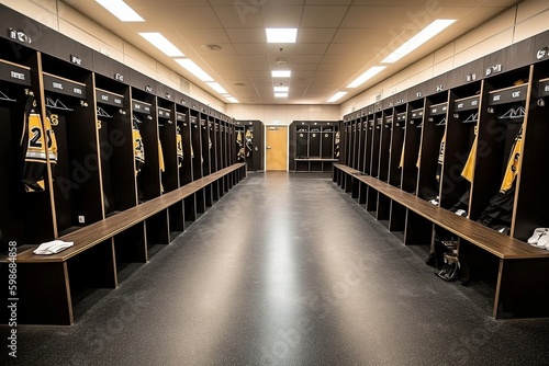 Empty Football Changing Room with Lockers, Generative AI