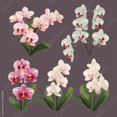 Set of decorative orchid stickers for personalized designs.