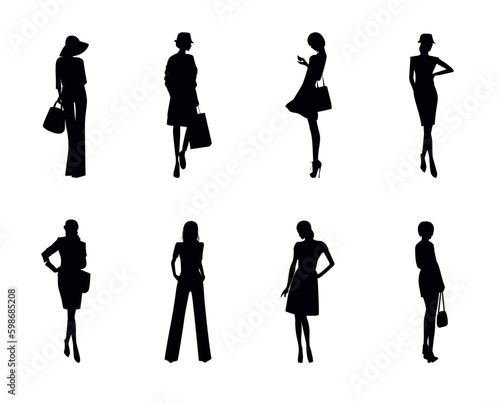 Collection of Fashion stylish women silhouettes. Vector illustration