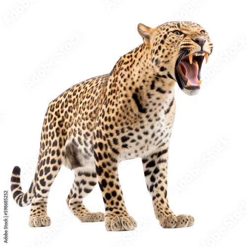 Foto Leopard ready to attack on white background