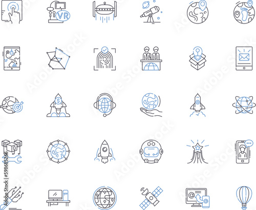 Cutting-edge science line icons collection. Nanotechnology, Robotics, Biotechnology, Quantum, Genetics, Neurology, Artificial intelligence vector and linear illustration. Generative AI