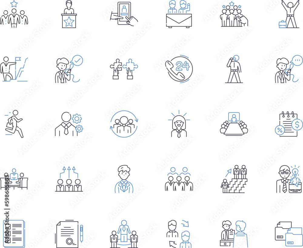 Desk mates line icons collection. Companionship, Productivity, Collaboration, Friendship, Neighbors, Support, Synergy vector and linear illustration. Cohesion,Inspiration,Motivation Generative AI