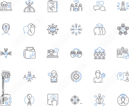 Corporate affiliations line icons collection. Alliances, Connections, Partnerships, Collaborations, Joint ventures, Mergers, Acquisitions vector and linear illustration. Generative AI