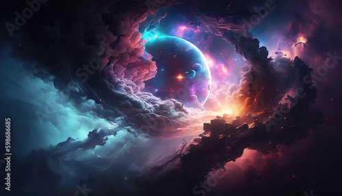 a science inspired scifi artwork of the galaxy, clouds and radiant parts, generative ai technology