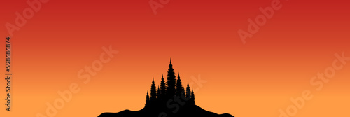 sunset landscape mountain scenery forest silhouette  vector illustration for background  wallpaper  background template  backdrop design  and design template 