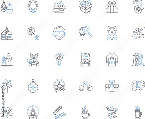 Contented beings line icons collection. Serene, Happy, Calm, Joyful, Satisfied, Grateful, Fulfilled vector and linear illustration. Peaceful,Blissful,Harmonious outline signs set Generative AI