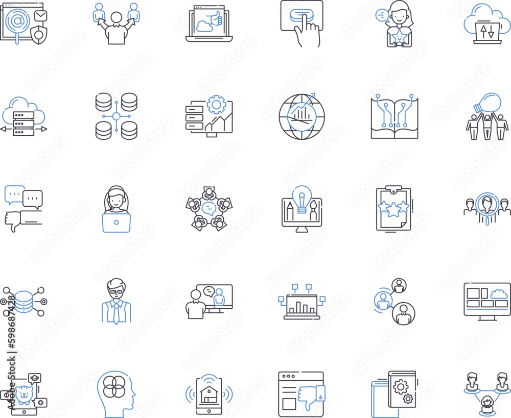 Content creation line icons collection. Writing, Blogging, Copywriting, Photography, Videography, Graphic design, Podcasting vector and linear illustration. Generative AI Content creation line icons collection. Writing, Blogging, Copywriting, Photography, Videography, Graphic design, Podcasting vector and linear illustration. Generative AI