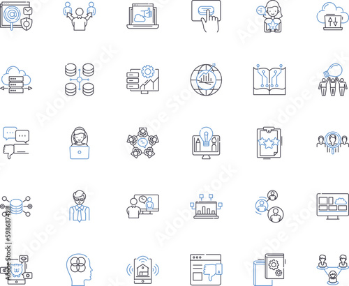 Content creation line icons collection. Writing, Blogging, Copywriting, Photography, Videography, Graphic design, Podcasting vector and linear illustration. Generative AI