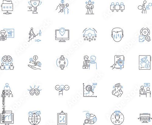 Company growth line icons collection. Expansion, Scale, Advancement, Progress, Success, Development, Flourishing vector and linear illustration. Prosperity,Evolution,Momentum outline Generative AI
