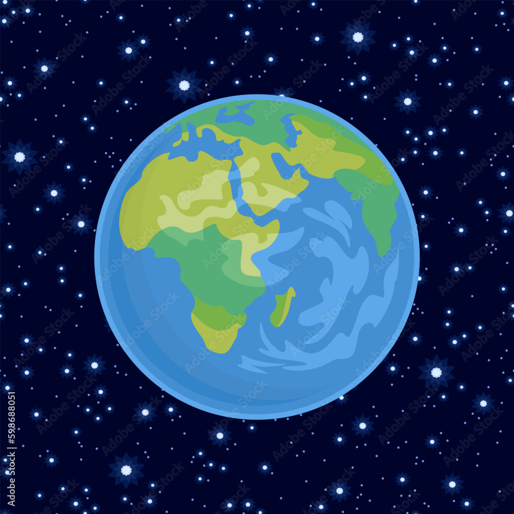 Planet Earth on the background of dark starry sky. Vector cartoon illustration. Planet Earth on the background of dark starry sky. Vector cartoon illustration.