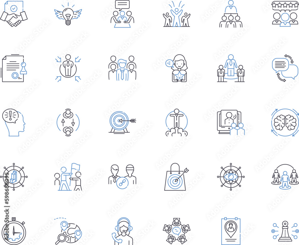 Corporate coalition line icons collection. Collaboration, Unity, Partnership, Alliance, Cohesion, Synergy, Coalition vector and linear illustration. Coalescence,Teamwork,Association Generative AI
