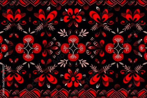 East europe traditional pattern background. Slavic red and black background. Ukrainian floral national pattern. slavic abstract seamless bacgkround. photo