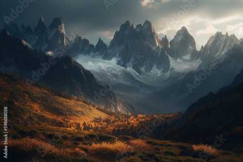 sunset in the mountains by Generative AI