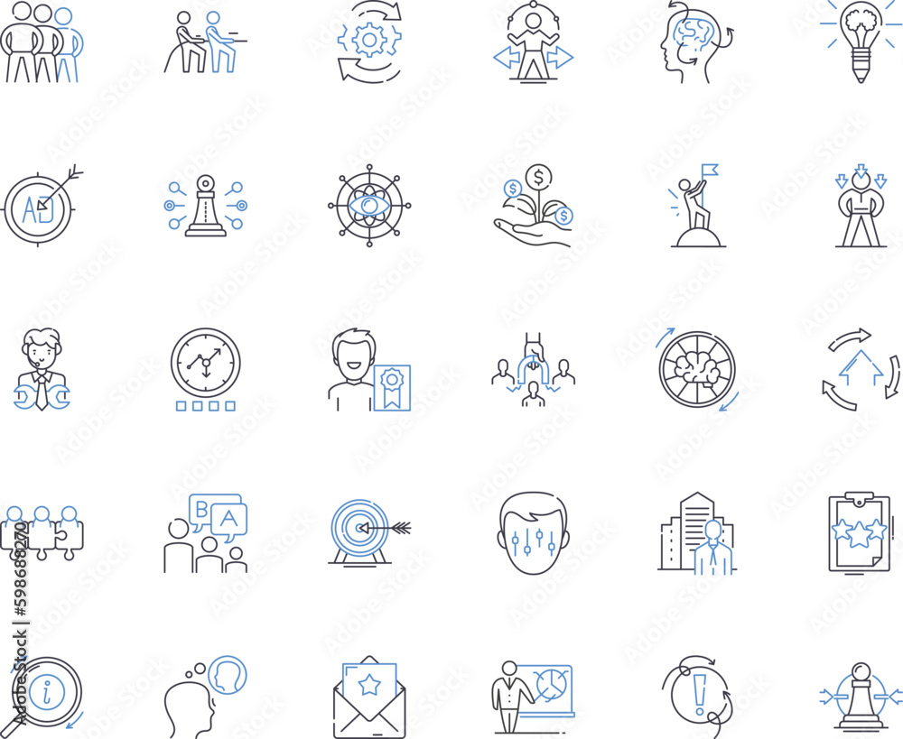 Company development line icons collection. Growth, Expansion, Innovation, Progress, Advancement, Transformation, Optimization vector and linear illustration. Generative AI