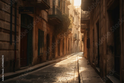 narrow street in the town by Generative AI