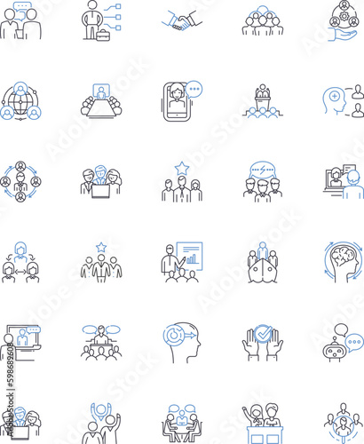 Communication skills line icons collection. Expressiveness, Articulation, Eloquence, Clarity, Precision, Fluency, Persuasiveness vector and linear illustration. Generative AI photo