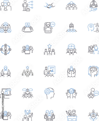 Communication skills line icons collection. Expressiveness, Articulation, Eloquence, Clarity, Precision, Fluency, Persuasiveness vector and linear illustration. Generative AI