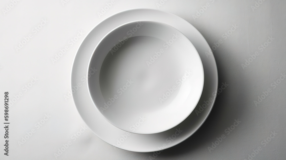 Top view of round empty plate grey colored with white plate. Generative Ai Top view of round empty plate grey colored with white plate. Generative Ai